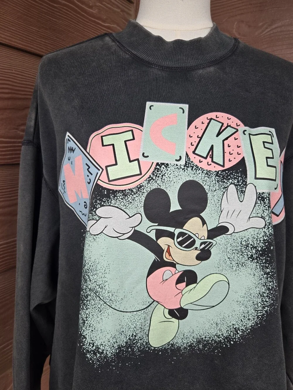 H&M Disney Mickey Mouse Acid Black Sweatshirt Women’s Size Large (Fits S/M) NWOT